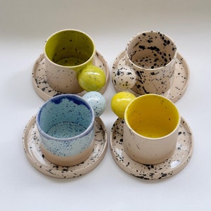 espresso coffee cup set, 150 ml stoneware handmade cup and saucer, 5 oz coffee mug and saucer set