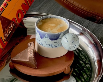 Blue Handmade Ceramic Coffee Cup – 5 oz Stoneware Mug, Cappuccino / Flat White Cup
