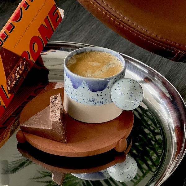 Tasse à café bleue, gobelet à café beige bleu de 5 oz, grande tasse à expresso faite main, tasse de 150 ml, meilleur cadeau pour amateur de café, tasse Cortado
