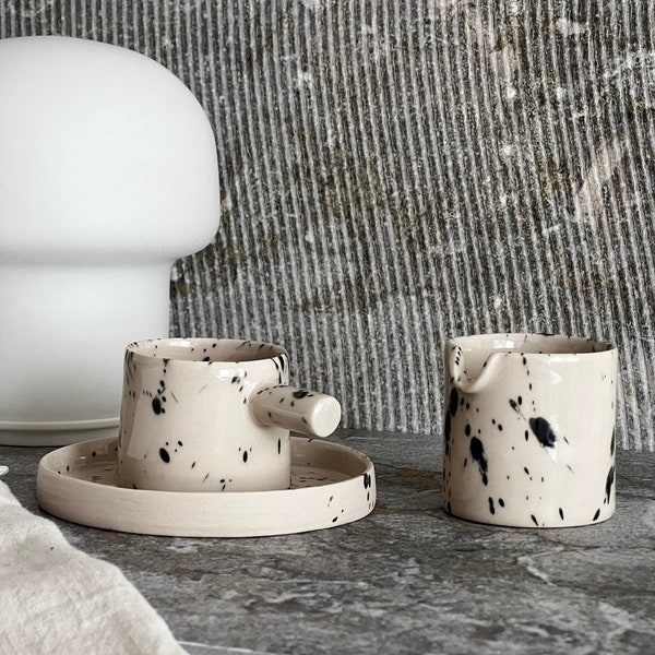 Espresso cup set, Espresso cup, Saucer, Milk jug, Handmade stoneware espresso set