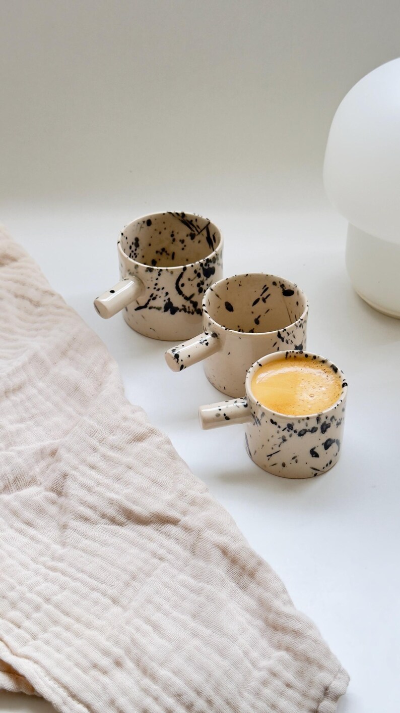 Handmade Ceramic Espresso Cup – Black Splash Design, British Stoneware, Multiple Sizes (3oz & 4oz Most Popular)