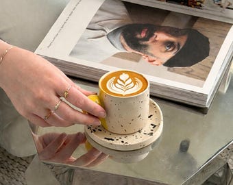 Handmade Yellow Stoneware Espresso Cup and Saucer Set – 5 oz Coffee Mug
