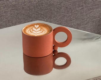Handmade 6 oz Terracotta Coffee Cup : Cappuccino / Flat White Mug