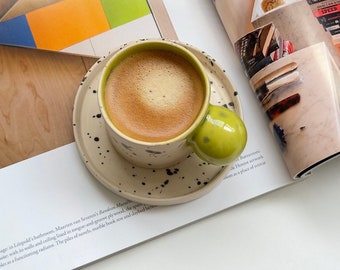 5 oz Handcrafted Lime Green Espresso Cup: Ceramic Coffee Mug