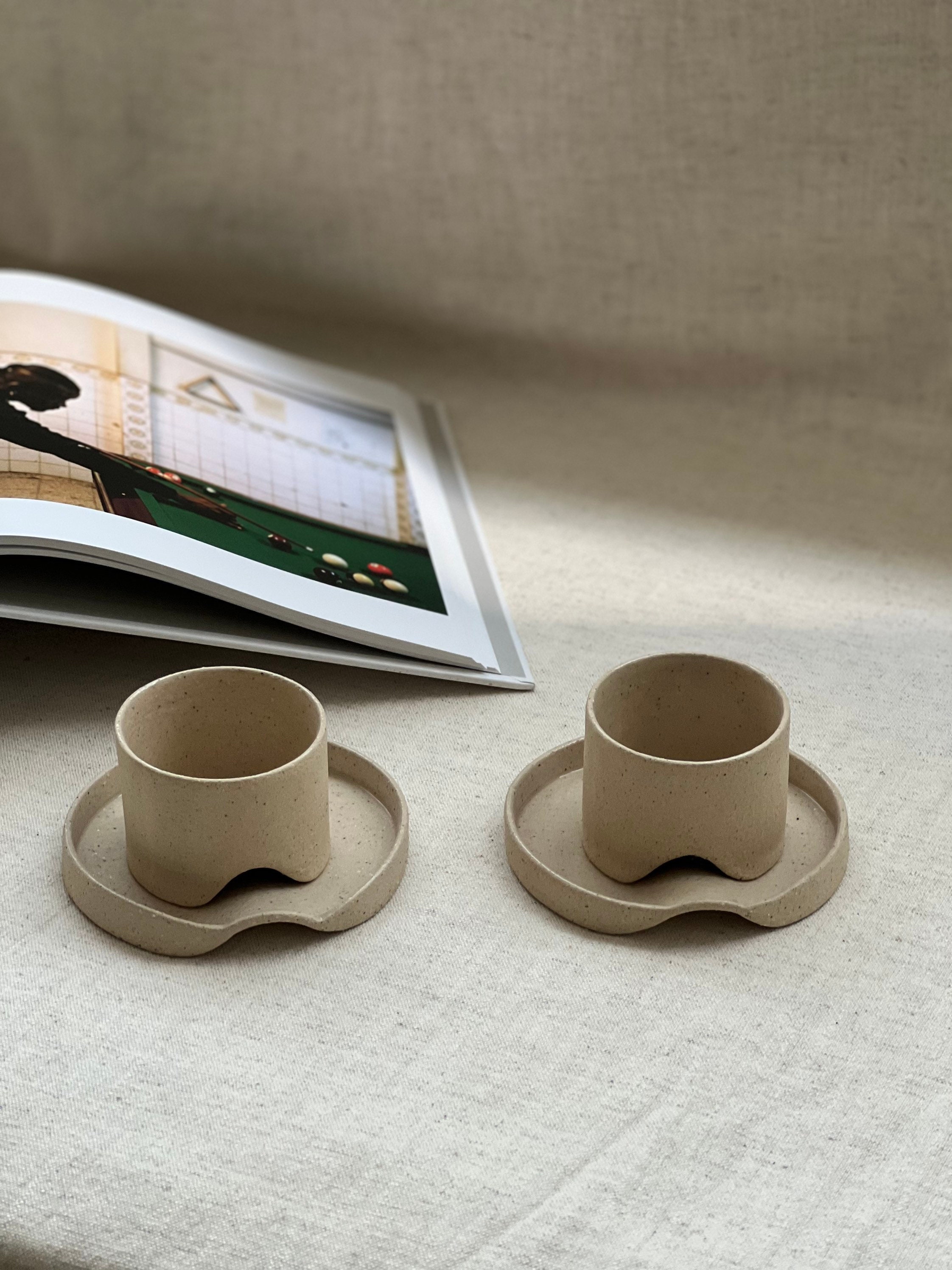 2 Oz / 60 Ml Beige Espresso Cup With Saucer, Modern Minimalist Design Espresso  Cup, Contemporary Coffee Cup, Nordic Stoneware Ceramic Cup 