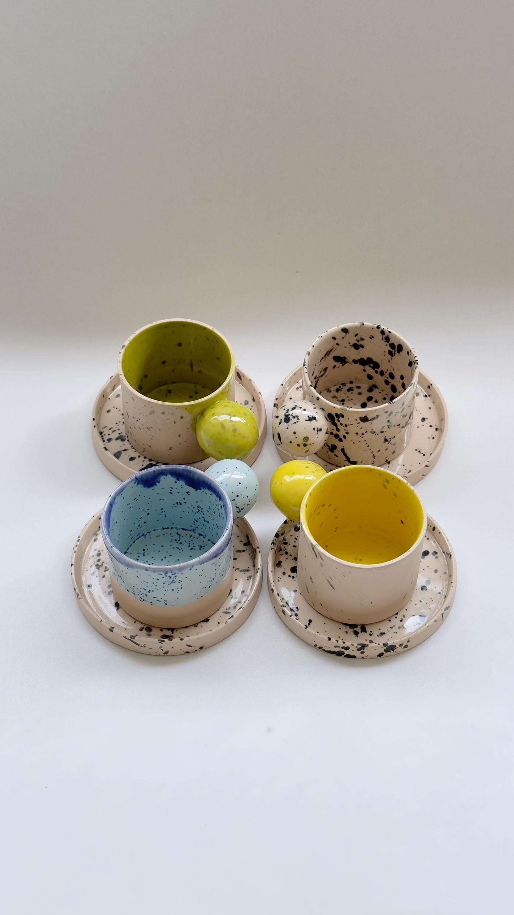 Set 5 Tazzine Da Caff&egrave; Espresso In Ceramica - 100 Ml, Senza Manico, Design Elegante Per Regali