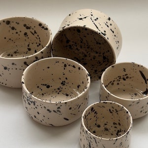 Handless Coffee Tumbler,  2 oz / 3 oz / 4 oz  / 6 oz / 8 oz , Black Speckled Beige Ceramic Mug, Modern Espresso Cup, Coffee Mug