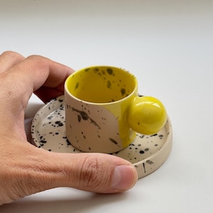 Yellow handmade stoneware espresso cup, Ceramic espresso mug, Pottery coffee cup, coffee beaker, 60 ml coffee tumbler