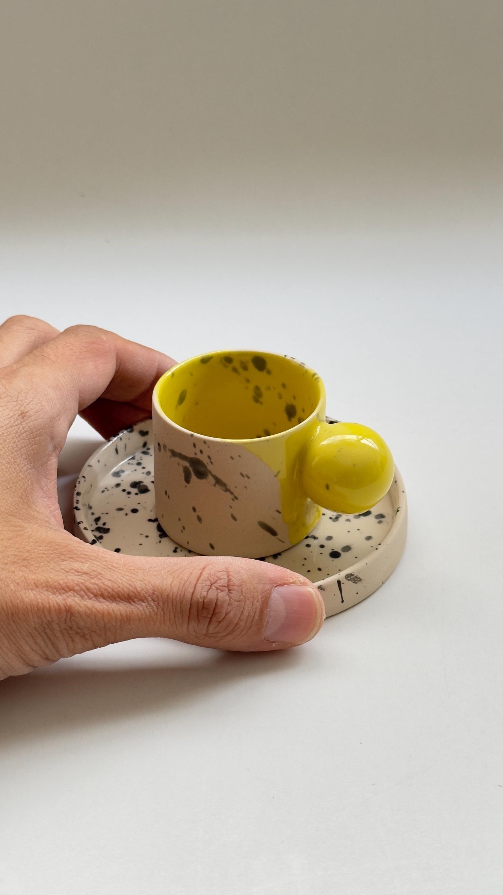 YELLO 美品！！ Yellow Handmade Stoneware Espresso Cup, Ceramic Espresso Mug