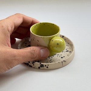2 oz volume green espresso cup, Modern espresso tumbler, Speckled espresso cup, Cute coffee cup, Stoneware ceramic coffee cup, 60 ml mug