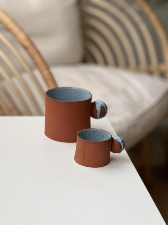 2 Oz / 8 Oz Terracotta Espresso Cup, Stoneware Blue Speckled Glaze