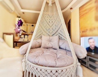 Macrame Swing, Schommelbed, indoor hangmat, indoor schommelstoel, indoor schommel volwassene, Outdoor hangmat, Schommel Set