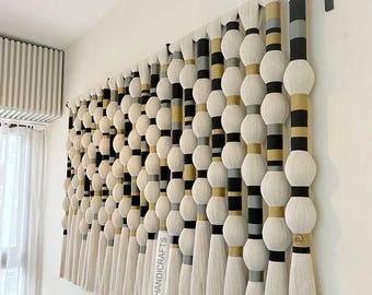 Handmade Macrame Wall Hanging, Boho Fiber Art, Yellow Grey Black Textile christmas decorations
