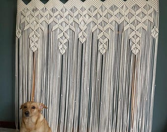Boho Macrame Curtain, wall hanging,Modern geometric woven tapestry,Long crochet mural curtain Rustic,Wedding backdrop ,Home decor