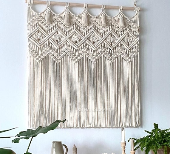 Hademade Macrame Long Crochet Mural Curtain Rusticwall 