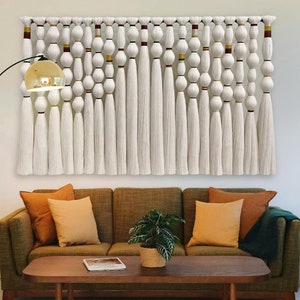 Tapiz Caralarga Inspirado - Algodón Natural con Hilos Mostaza、Decoración Boho Mexicana - Arte Textil Hecho a Mano