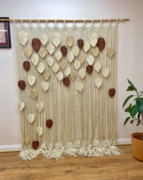 Cortina de hojas de macramé / Cortina de pared de macramé / Macramé /  Macramé / Puerta de macramé / Tapicería / Cortina / Decoración de pared /  telón de fondo de boda -  México