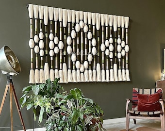 Handwoven Macrame Wall Hanging Bohemian Home Decor | Neutral Cotton Fiber Wall Art for Modern Minimal Interior