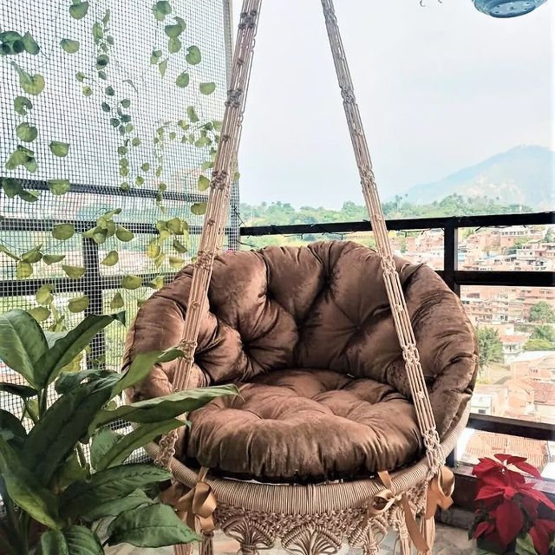 Macrame Hammock Chair, Macrame Round Swing, Hanging Cotton Macrame