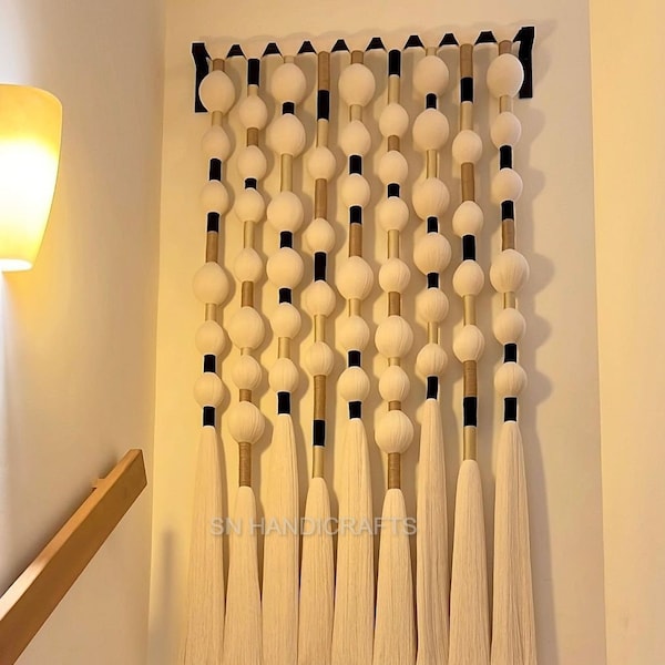 Decoración de Pared Macramé en Algodón Natural con Detalles en Color / Macrame Wall Hanging Mexican Wall Hanging Lomas Caralarga Decor