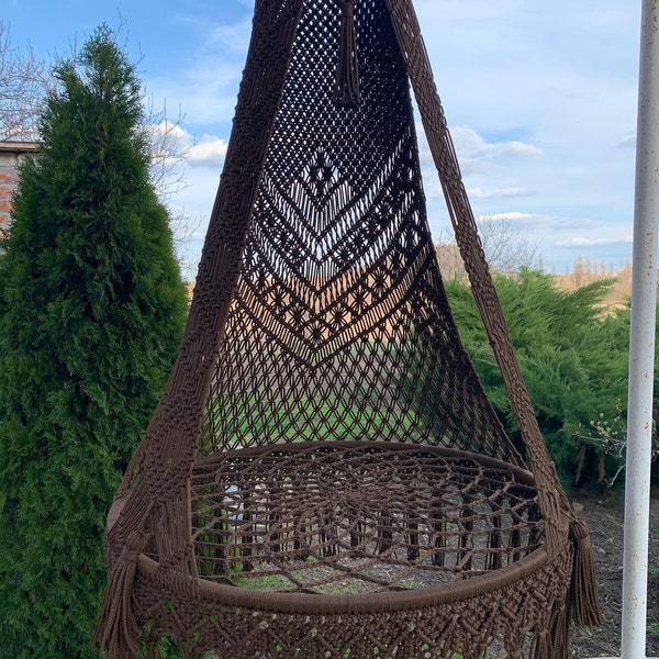 Luxuorious Swing, Macrame Hammock Chair, Macrame Round Swing, Hanging Cotton Macrame Hammock Chair, Macrame Swing Chair