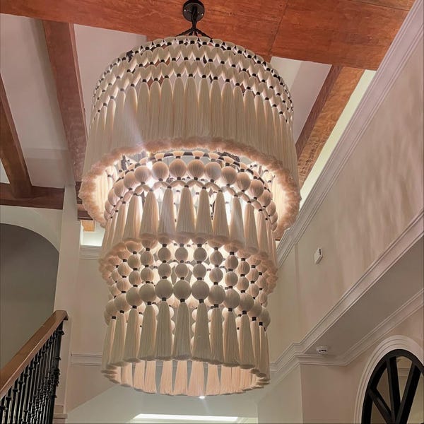 Ibiza Bubble Chandelier Lustre moderne fait main en macramé | Grand plafonnier suspendu bohème | Lampe à suspension en corde de coton naturel