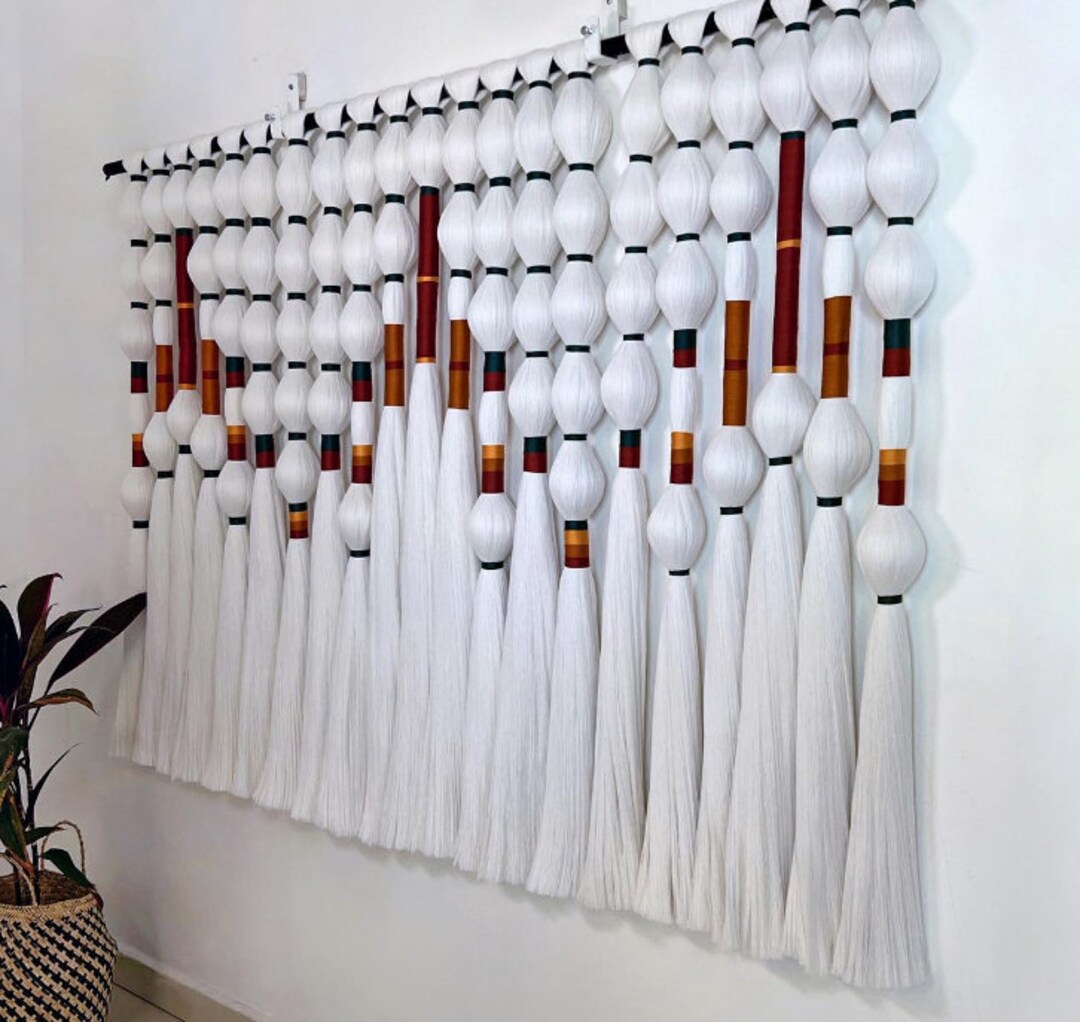 View of Large Minimalist Macrame Wall Hanging, Perfect Blend of Texture, Woven ...