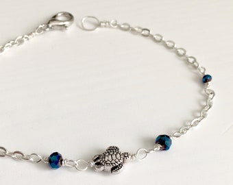 Turtle Bracelet / Silver Bracelet / Womens Bracelet / Turtle Jewelry / Delicate Jewelry / Gifts for Her / Nautical Theme / Unique