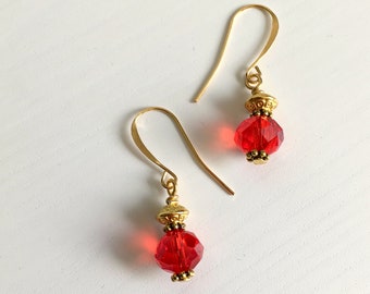 Gold Earrings Red Crystal Earrings Gold Jewelry Beaded Earrings  Valentines day Gift Anniversary Gift Ideas Birthday Gift Gifts for Women