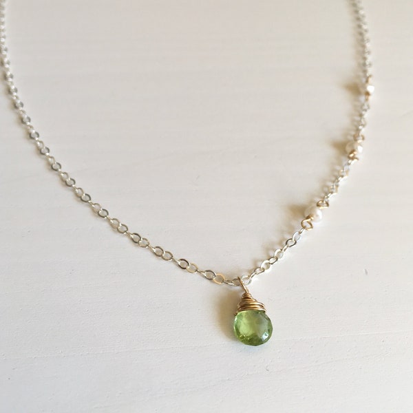 Teardrop Necklace Peridot Necklace Pearl Necklace Crystal Jewelry Fine Jewelry Unique Green Gemstone Jewelry Valentines Day Gifts for Her