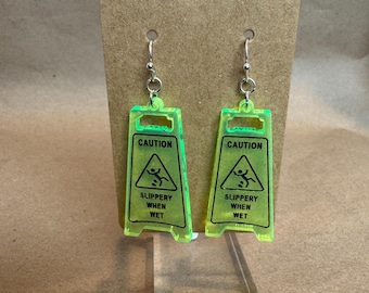 Wet Floor Sign Dangle Earrings