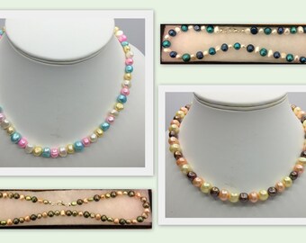Multicoloured Real Cultured Pearl Hand Made Necklace