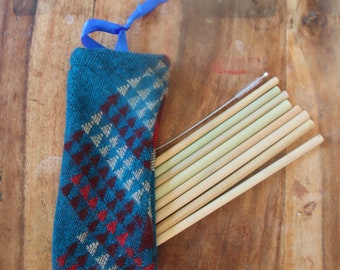 Bamboo Straw (Pack of 6-12) with straw brush and handmade scraps bag! / Zero Waste Reusable  / Sustainable / Eco friendly / Eco straws