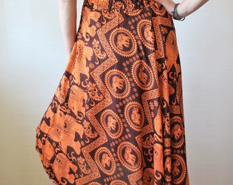 Dress and Skirt 2 in 1 Elephants in Orange / Boho maxi dress / Boho Print dress / Boho summer dress / Strapless bohemian dress