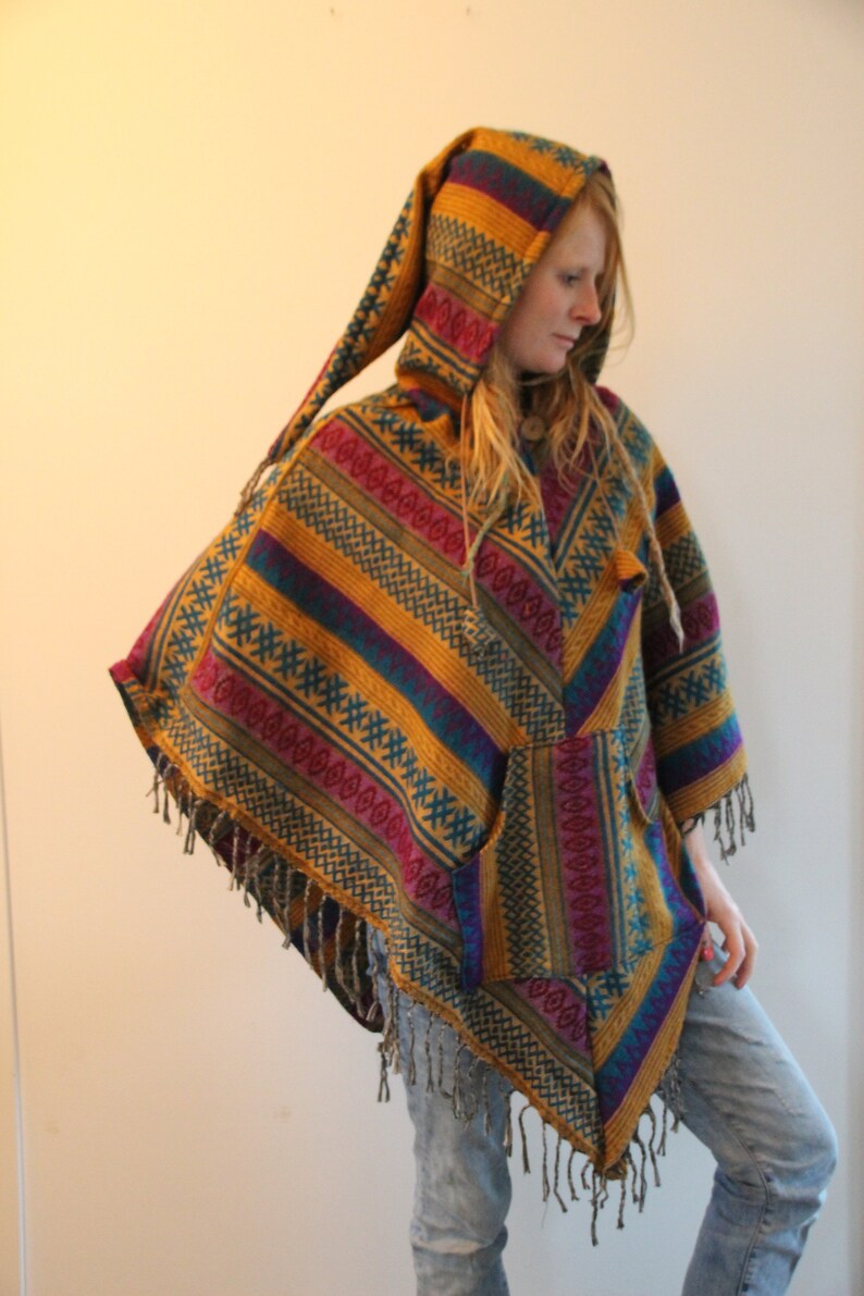 Bohemian Handmade Wool Poncho hippie poncho travel poncho festival poncho colourful poncho