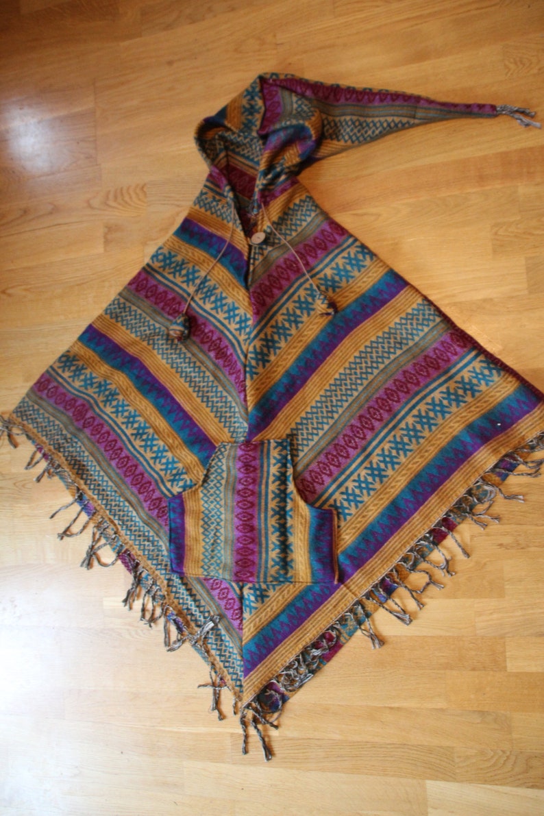 Bohemian Handmade Wool Poncho hippie poncho travel poncho festival poncho colourful poncho