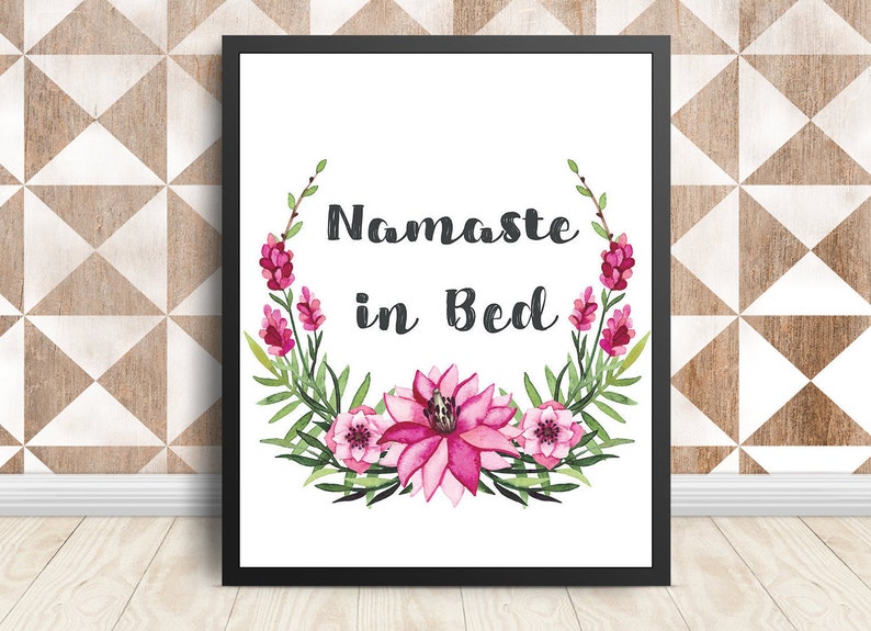 Namaste In Bed Printable Namastey In Bed Print Bedroom Posters Master Bedroom Art Yoga Room Bedroom Art Work Spa Decor Print Dorm Room Art
