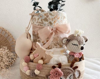 Windeltorte Reh – Personalisiertes Babygeschenk zur Geburt Mädchen | Boho Windelgeschenk  | Baby Shower Geschenk
