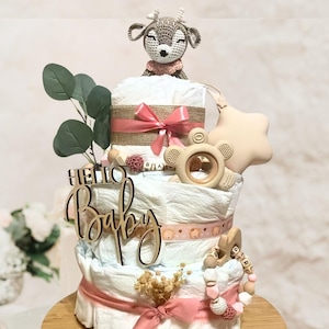 Windeltorte neutral, Waldtiere Windeltorte, Geschenk zur Geburt, Windeln, Babyparty geschenk, Babyparty