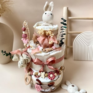 Torta di pannolini bambina, regalo neonata, torta di pannolini coniglietto, torta di pannolini, regalo di nascita, torta di pannolini bambina