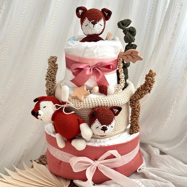 Personalisierte Windeltorte, Baby Geschenk, Windeltorte, Geschenk zur Geburt, 46 Windeln, Babyparty geschenk, Geburt Geschenk