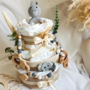 Windeltorte neutral, Waldtiere Windeltorte, Geschenk zur Geburt, Windeln, Babyparty geschenk, Babyparty