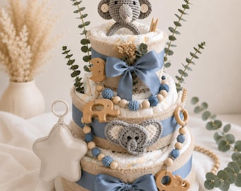 Windeltorte Elefant | Baby Junge Geschenk Geburt | Babyshower Geschenk | personalisierbar
