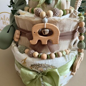 Pastel de pañales estilo león bohemio | Pastel de pañales safari para niño | Regalo para baby shower | Pastel de pañales para niño | Regalo para recién nacido imagen 7