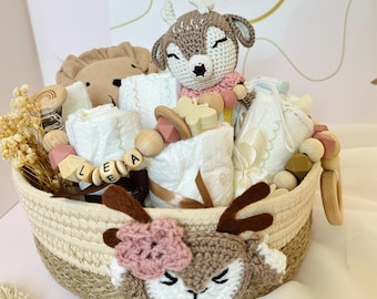 Windelkorb für Mädchen: süße Windeltorte, Geburtsgeschenk, Babyparty