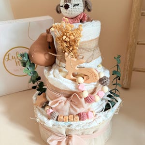 Windeltorte Mädchen Rosa, windeltorte, Personalisierte Windeltorte Waldzauber Deluxe