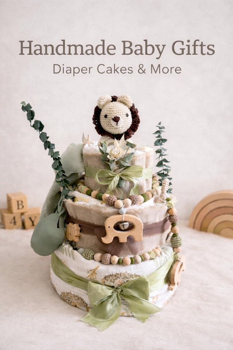 Pastel de pañales estilo león bohemio | Pastel de pañales safari para niño | Regalo para baby shower | Pastel de pañales para niño | Regalo para recién nacido imagen 1