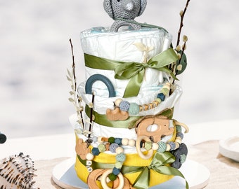 Personalisierte Windeltorte, Windeltorte, Geschenk zur Geburt, 46 Windeln, Babyparty Geschenk, Geschenk Baby