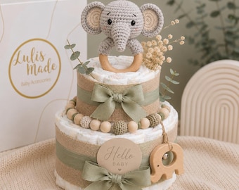 Mini gâteau de couches | Cadeau de naissance personnalisé | Cadeau de baby shower | Cadeau de naissance bohème neutre