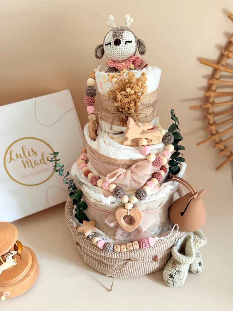 Premium Windeltorte Reh Waldprinzessin – Geschenk zur Geburt Mädchen